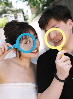 手持式放大镜结婚礼领证新娘拍照道具搞怪哈哈镜面小摆件卡通贴纸