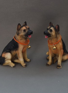 仿真警犬狼狗小摆件德国黑贝玩偶手工艺品汽车装饰品假山盆栽造景