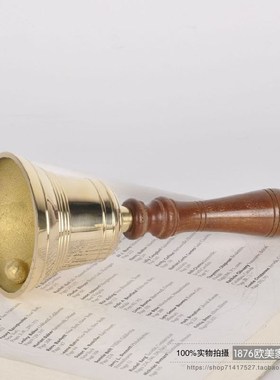 印度进口黄铜手i工实木手把摇铃 样板间桌面摆件 电影摆设道具