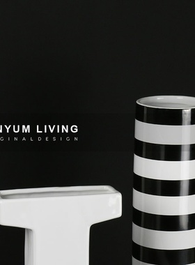 简约现代样板房间条纹插花瓶花y器轻奢软装饰品陶瓷售楼处家居摆