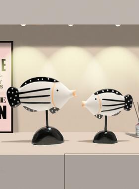 海洋风格木质小鱼摆件地中海桌面摆设样板房软装电视柜摆台装饰品