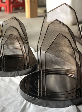 不锈钢禅意雕塑摆件透明t山石网纱艺术品园林庭院景观装饰高端订