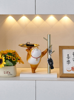 可爱大橘猫入户玄关托盘钥匙收纳挂架家居客厅电视V柜桌面装饰摆