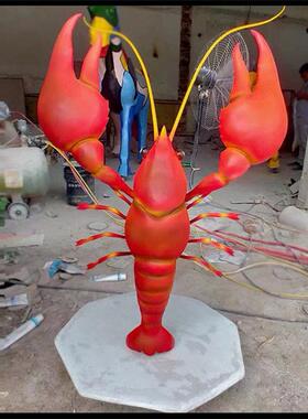 现货玻璃纤维卡通小龙虾雕塑迎宾龙虾螃蟹模型彷真龙虾螃蟹门店摆