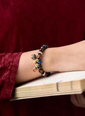 普陀山香灰琉璃手串多福多宝招财转运珠手链本命年朱砂吞金兽男女