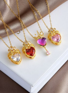 儿童首饰 2-5-8-12岁女宝宝小孩子皇冠项链生日礼物金色爱心吊坠