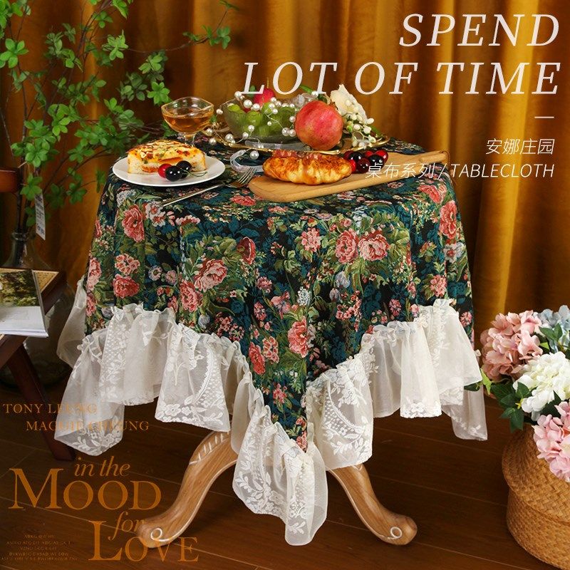 美式布艺餐桌布高级感复古风蔷薇花长方形桌布台布多用防尘盖巾罩,淘宝优惠券,粉丝福利购,淘宝优惠卷