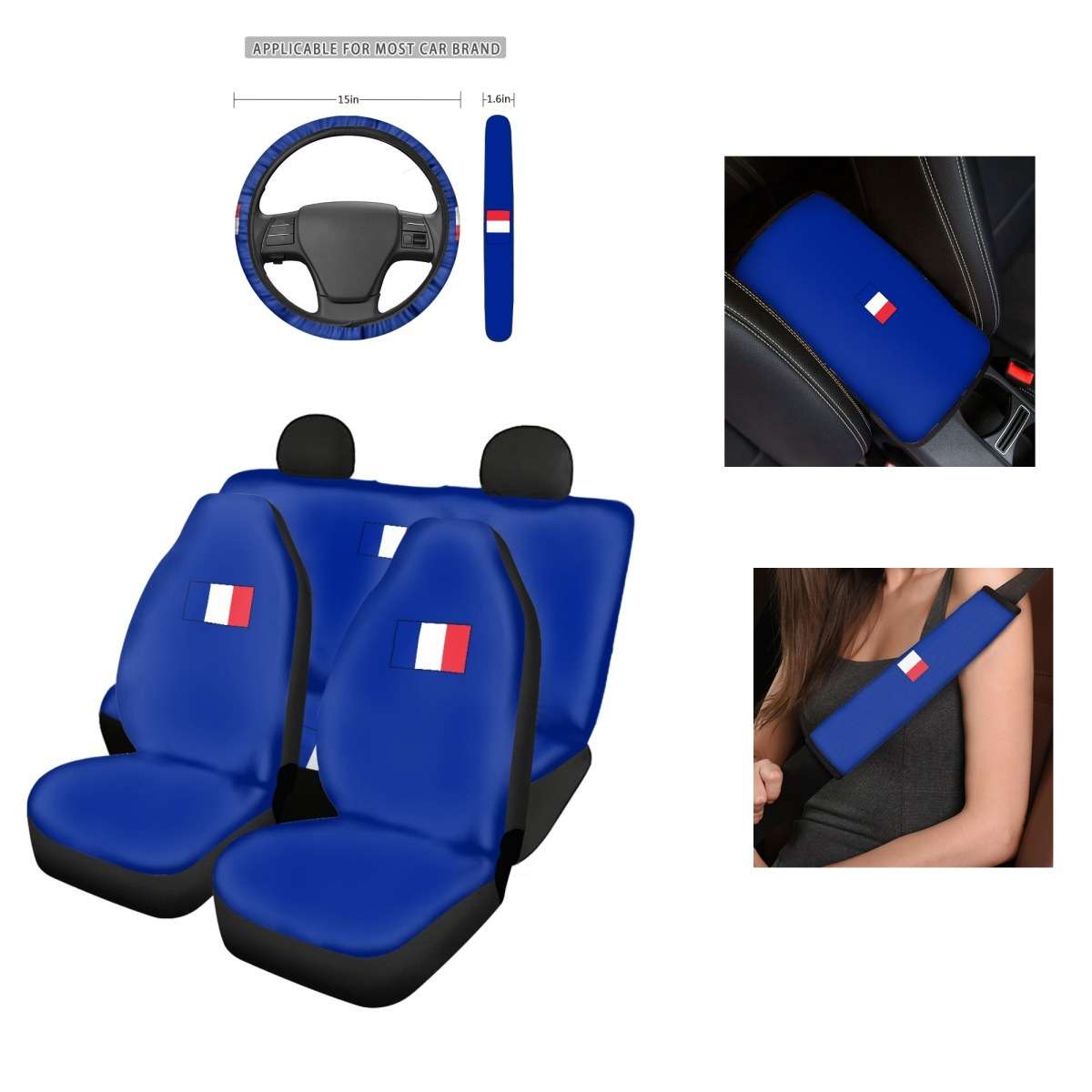 2022世界杯汽车用品组合套装前后排坐垫套扶手套方向盘套安全带套 - 图1