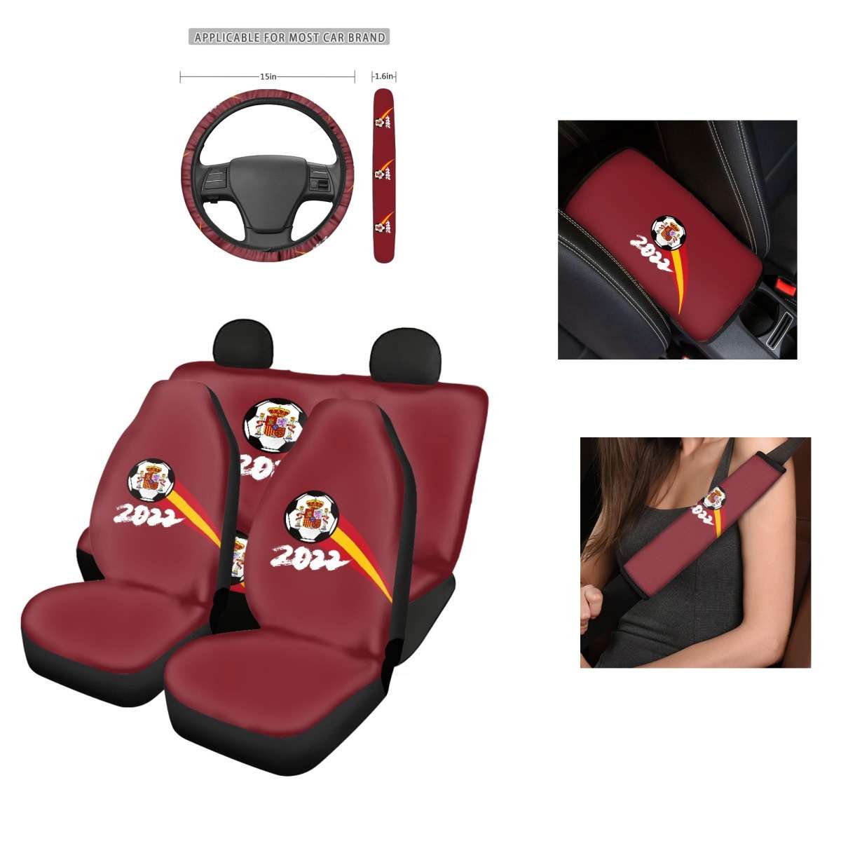 2022世界杯汽车用品组合套装前后排坐垫套扶手套方向盘套安全带套 - 图3
