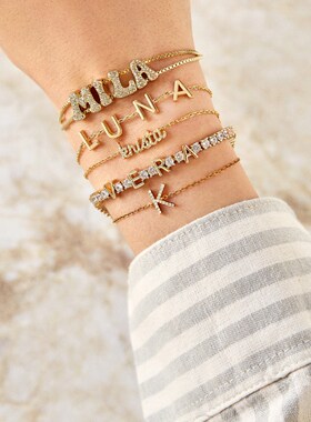 TENCOO定制金色复古滑块字母手錬可调节手绳小众精致女生diy手錬