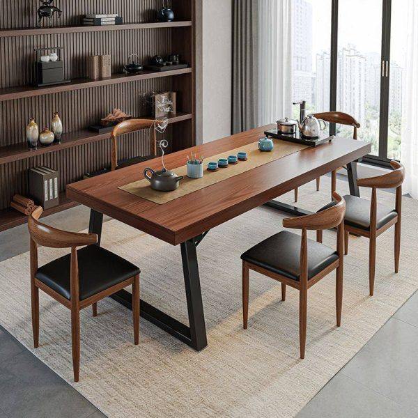 实木色茶桌椅组合一桌五椅喝茶桌新中式商谈公大板泡茶桌茶几桌,淘宝优惠券,粉丝福利购,淘宝优惠卷