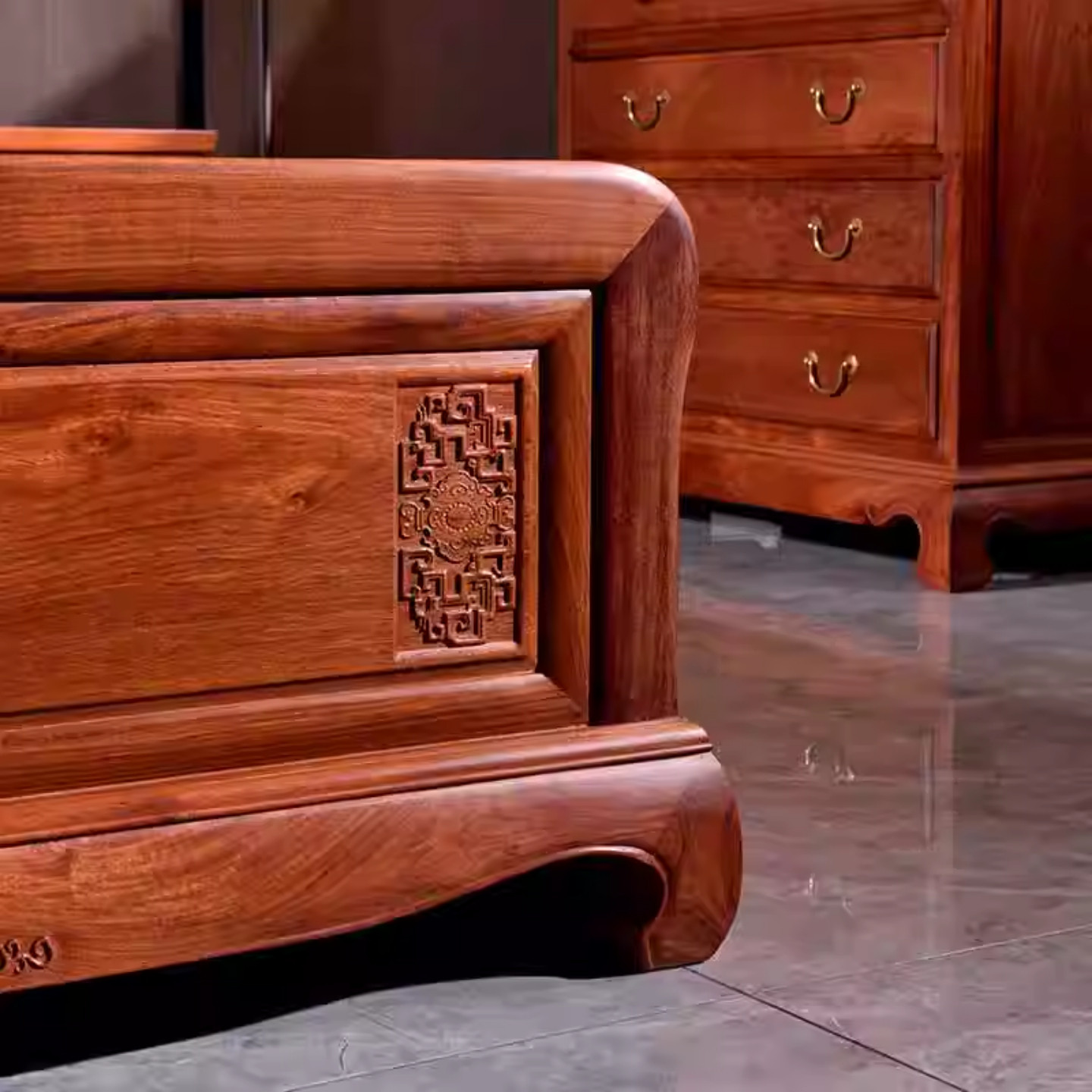 主卧高端大气缅甸花梨木新中式箱体红木双人大床大果紫檀原实木床,淘宝优惠券,粉丝福利购,淘宝优惠卷