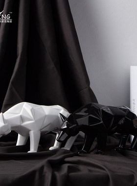 空间港抽象几何陶瓷动物狼桌面软装饰品样板房卧室客厅创意摆件