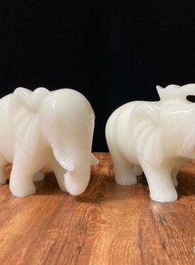 天然白玉吸水象摆件一对招财家居客厅办公室桌面装饰酒柜玉石大象