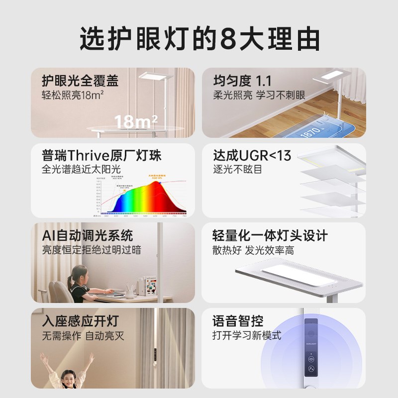 MLS全光谱落地护眼灯学习专用立式台灯儿童书桌阅读钢琴大路灯 - 图0