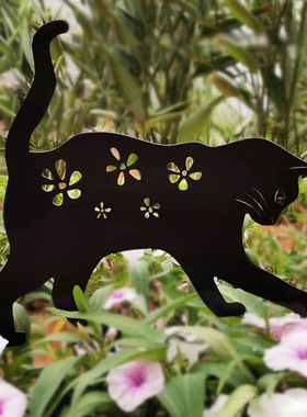 沐子哥庭院铁皮做旧小猫咪花插园艺花园摆件装饰阳台铁艺