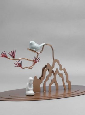 新中式现代简约禅意铁艺陶瓷摆件创意样板房间电视柜玄关软装饰品