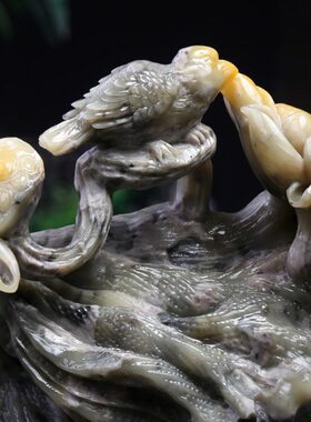 湘崎雀寿山石喜事连连摆件创意原石书房客厅文艺复古收藏品送礼