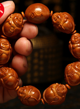 橄榄核手串c 简单八宝弥勒佛2.0大籽核雕手工雕刻文玩把件手链男