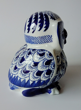 青花瓷猫头鹰陶瓷家居装饰品摆件房间客厅电视柜阳台花园diy摆饰