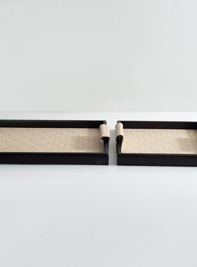 创意皮革编织纹理托盘轻奢高档装饰盘样板间卧室飘窗高级感收纳盘