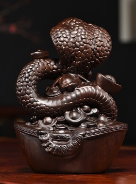 黑檀木雕蛇摆件实木新中式十二生肖动物全套家居客厅办公装饰礼品