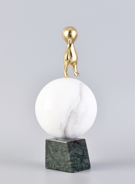 现代简约金属圆形大理石底座摆件样板F房间售楼处客厅装饰软装饰