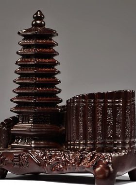 黑檀木雕实木九层文昌塔笔筒送老师学生领导红木礼品办公客厅摆件
