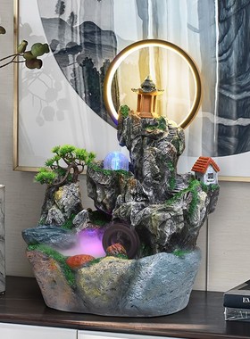 假山流水喷泉摆件桌面玄关招财客厅办公室山水盆景观加湿器风水轮