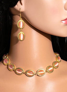 欧美复古祖母绿耳环项链套装