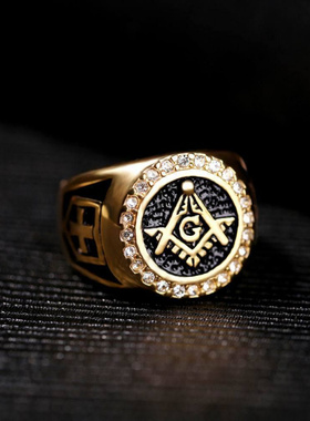 欧美风合金十字架镀金男戒