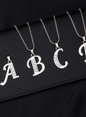 跨境外贸钛钢字母项链