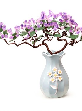 天然紫水晶发财树客厅家居玄关电视柜酒柜装饰品花瓶高档茶几摆件