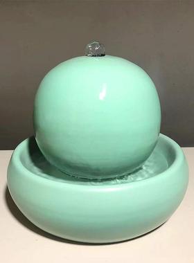 欧式陶瓷喷泉流水加湿器蓝色摆件家居客厅桌面创意水景工艺品摆设