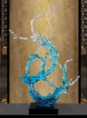 招财水花抽象摆件酒店大堂创意透明雕塑大型落地样品屋展示中心装