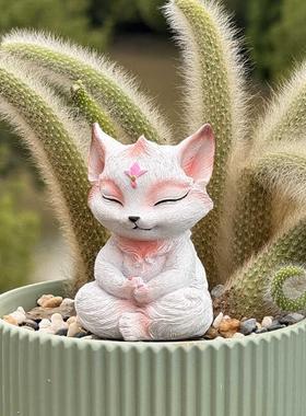 白色狐狸打坐创意阳台别墅雕塑花园树脂花器庭院个性户外多肉花盆