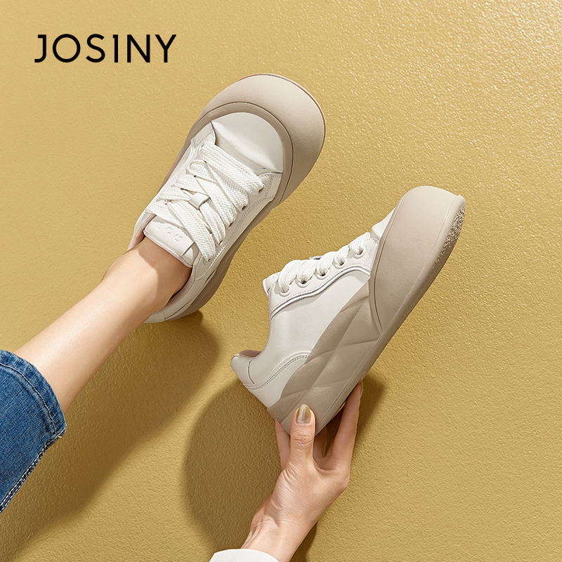 卓诗尼厚底小白鞋女新款春秋板鞋丑萌松糕面包鞋软底舒适女鞋 - 图2