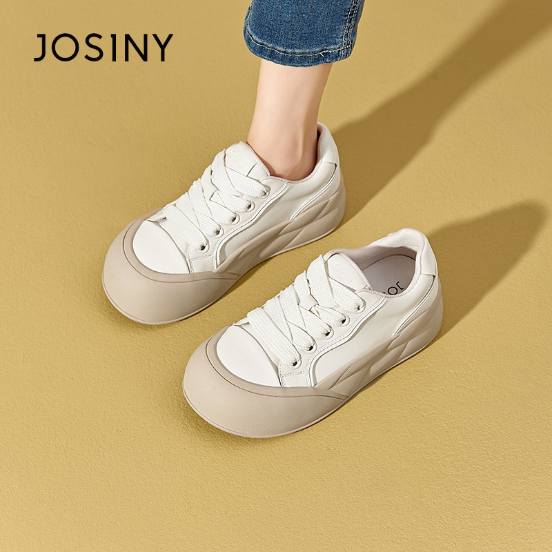 卓诗尼厚底小白鞋女新款春秋板鞋丑萌松糕面包鞋软底舒适女鞋 - 图3