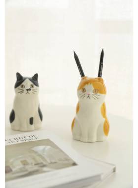 MUSe Garden哈基米 美单手绘猫猫陶瓷花瓶笔筒收纳桶