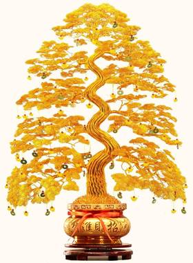 金色发财树摆件手工编织摇钱树家居客厅办公室装饰品乔迁开业送礼