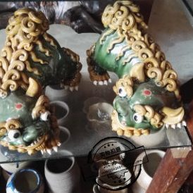 陶瓷工艺品 桌面摆件石湾公仔家居饰品电视酒柜摆设 陶瓷狮子绿釉