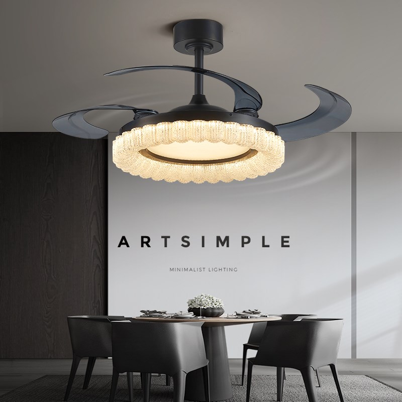 意式轻奢风扇吊灯高级感全光谱护眼饭厅吊灯大力隐形静音风扇灯 - 图1