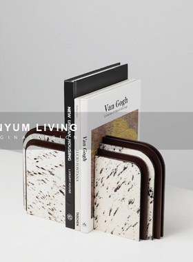 轻奢客厅玄d关柜书房门型艺术书靠样板房间高级感马毛装饰书挡摆