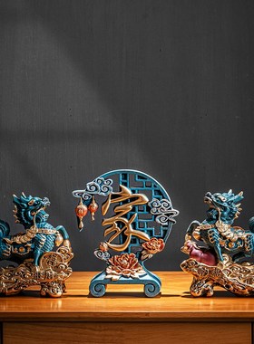 小麒麟貔貅招财摆件一对2022新款客厅玄关办O公室桌面新中式艺术