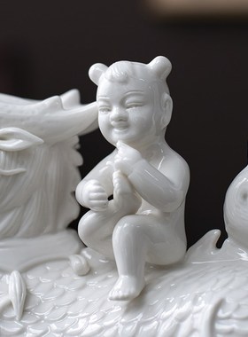 黄色陶瓷麒麟摆件一对工艺品家用客厅卧室瓷器火麒麟X送子饰品招