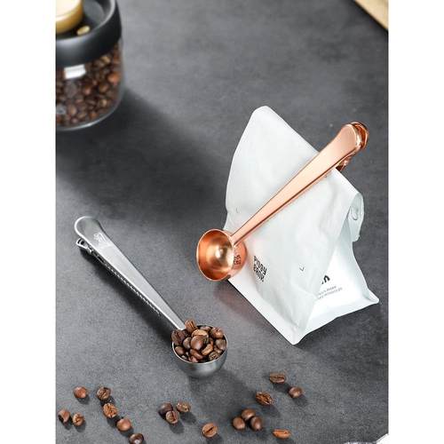 不锈钢长柄勺子咖啡量勺咖啡豆定量勺咖啡粉封口密封夹子咖啡器具 - 图0