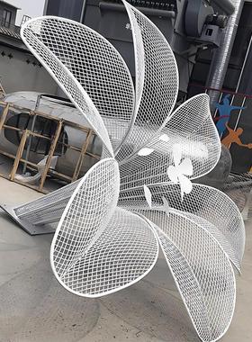 不锈钢镂空花朵百合玫瑰莲花网状植物花雕塑大型金属艺术装饰摆件