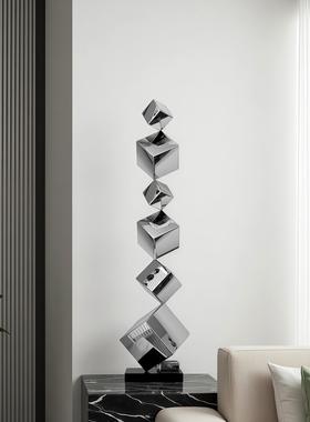 现代轻奢落地雕塑艺术品几何不锈钢样板间酒店大堂玄关壁龛摆件