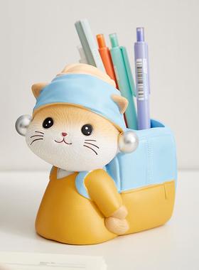 创意猫咪笔筒摆件办公室桌面装饰儿童房间生日礼物工位可爱小物件
