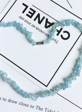 包邮天然海蓝宝项链 静心保平安促健康碎石水晶女饰品礼物小清新